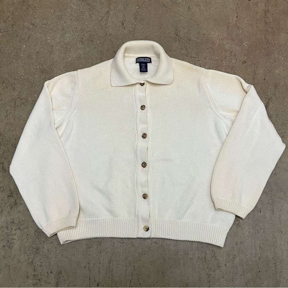 Vintage Lands end collared white cardigan sweater